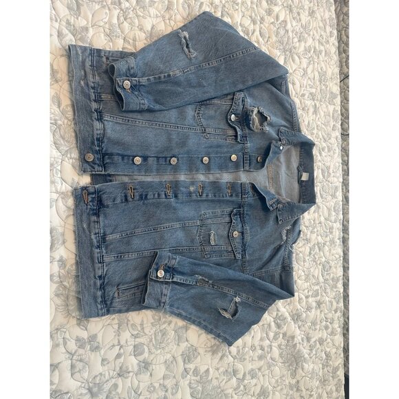 &Demin Distressed Blue Jacket With Button Closure Front Pockets, Small - Picture 7 of 12